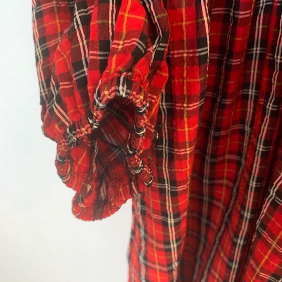 Old Navy Red Tartan Plaid Babydoll Dress 2X Smocked Milk Maid Holiday Christmas - Picture 6 of 9